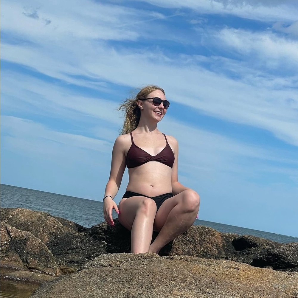 Aerie Maroon Twist Scoop bikini top